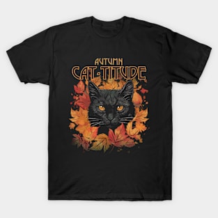 Autumn Cat-Titude Fall Leaves T-Shirt